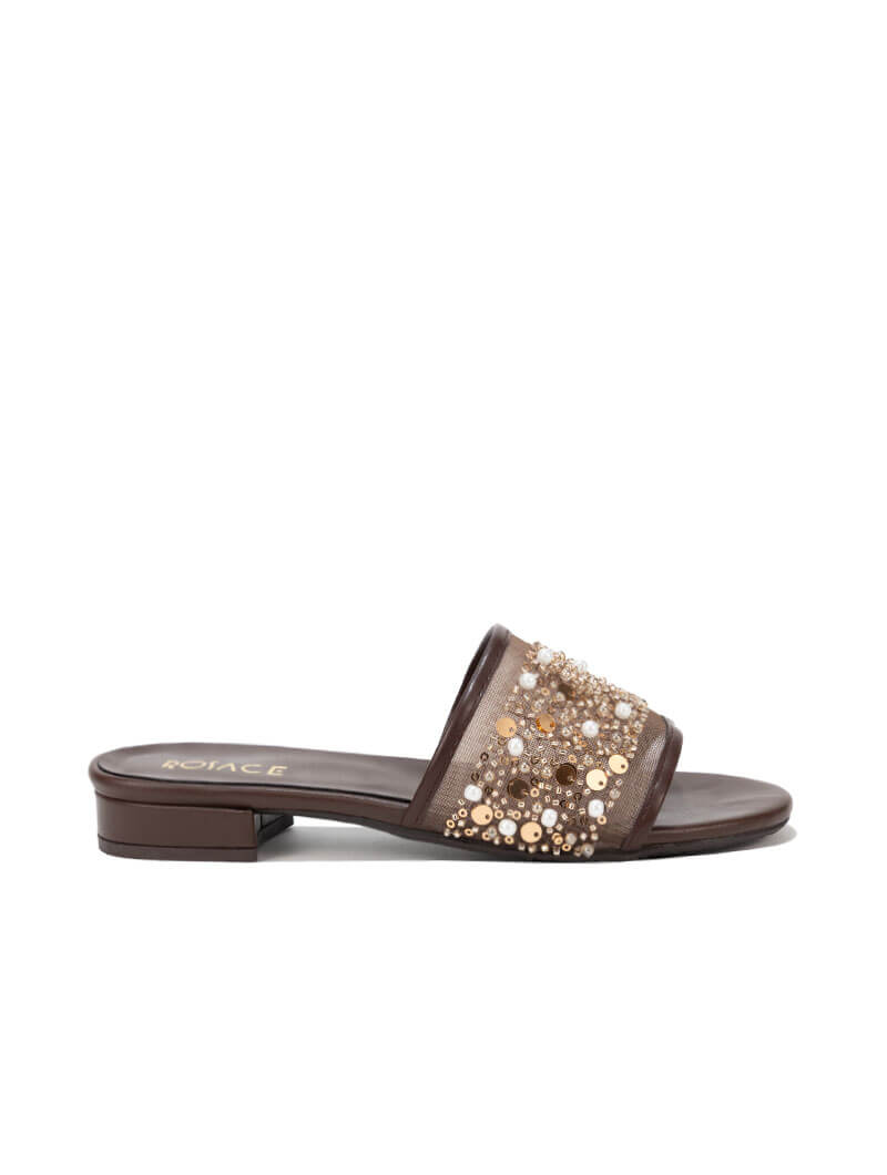 Mules plates à perles